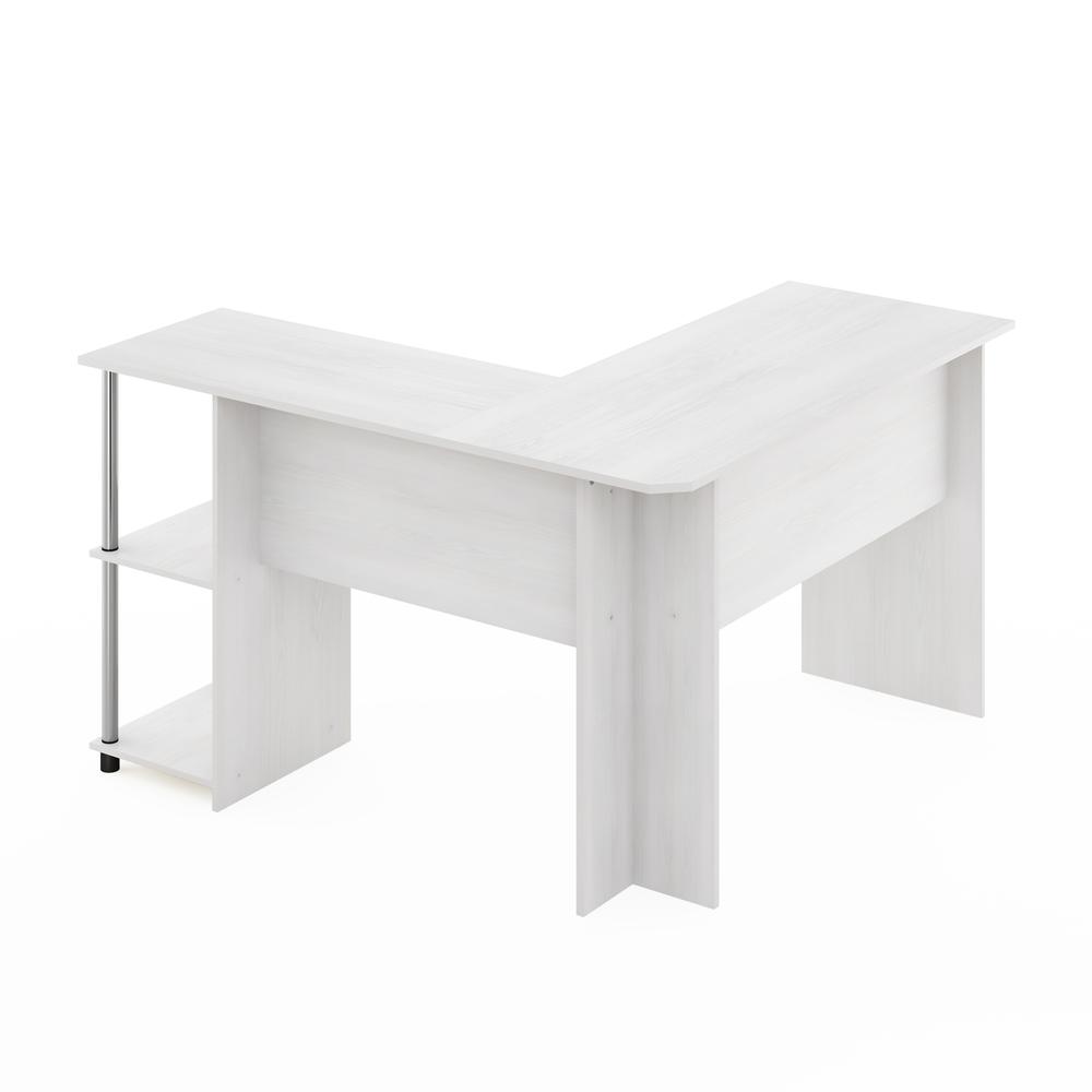 Furinno L-Shape Desk with Stainless Steel Tubes, White Oak. Picture 4
