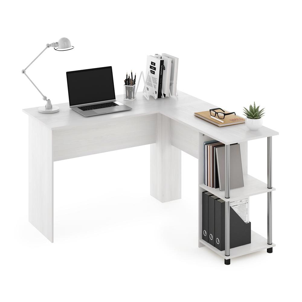 Furinno L-Shape Desk with Stainless Steel Tubes, White Oak. Picture 6