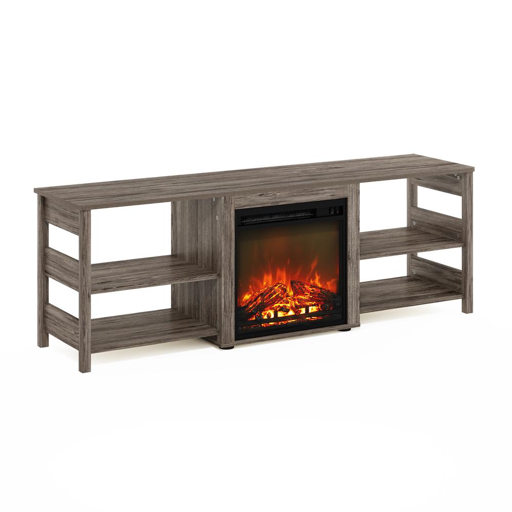Furinno Classic 70 Inch TV Stand with Fireplace, Rustic Oak. Picture 1