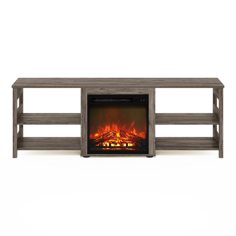 Furinno Classic 70 Inch TV Stand with Fireplace, Rustic Oak. Picture 3