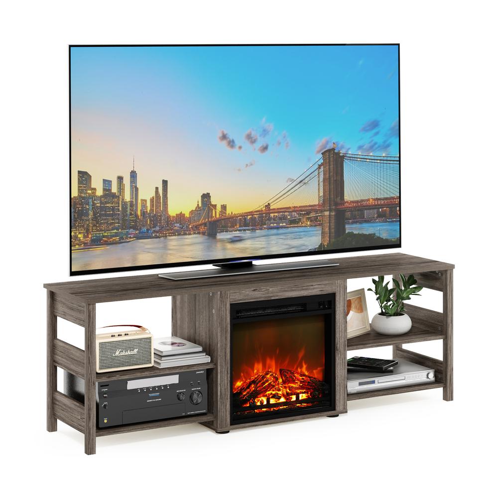 Furinno Classic 70 Inch TV Stand with Fireplace, Rustic Oak. Picture 5