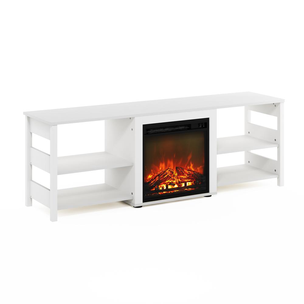 Furinno Classic 70 Inch TV Stand with Fireplace, White Emboss. The main picture.