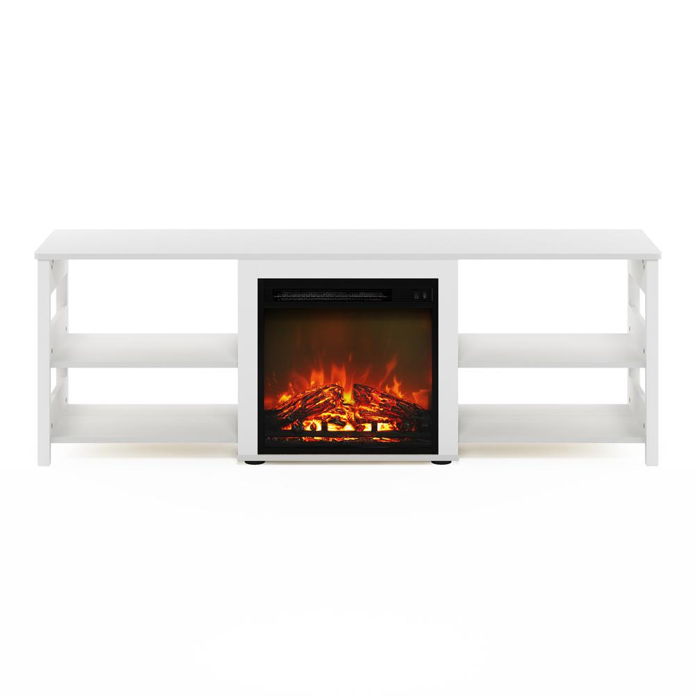 Furinno Classic 70 Inch TV Stand with Fireplace, White Emboss. Picture 3