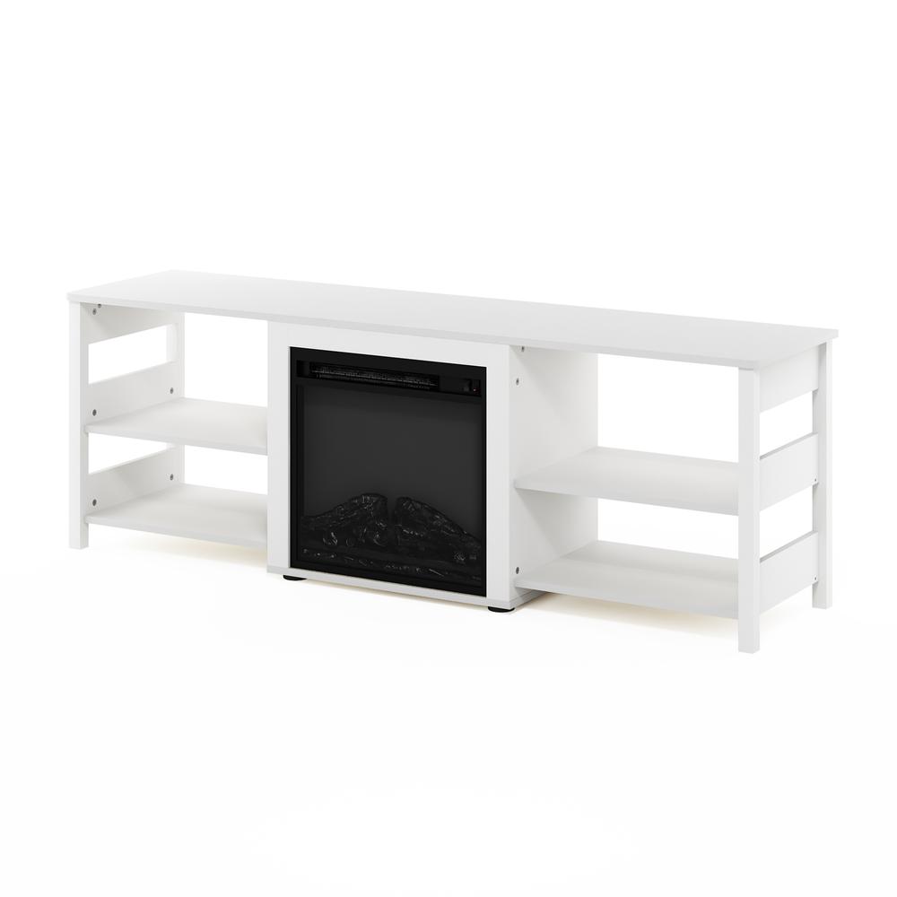 Furinno Classic 70 Inch TV Stand with Fireplace, White Emboss. Picture 4