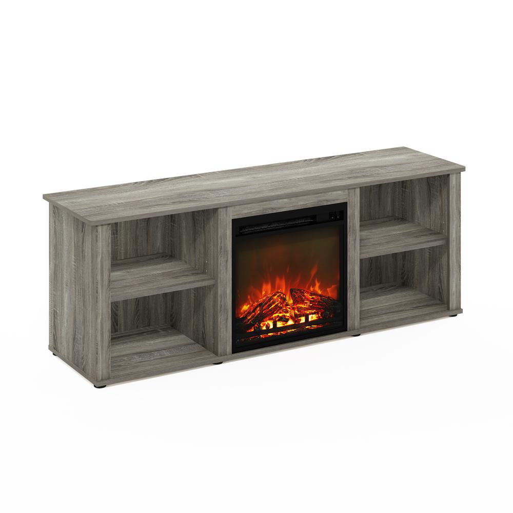 Furinno Classic 60 Inch TV Stand with Fireplace, French Oak Grey. Picture 1