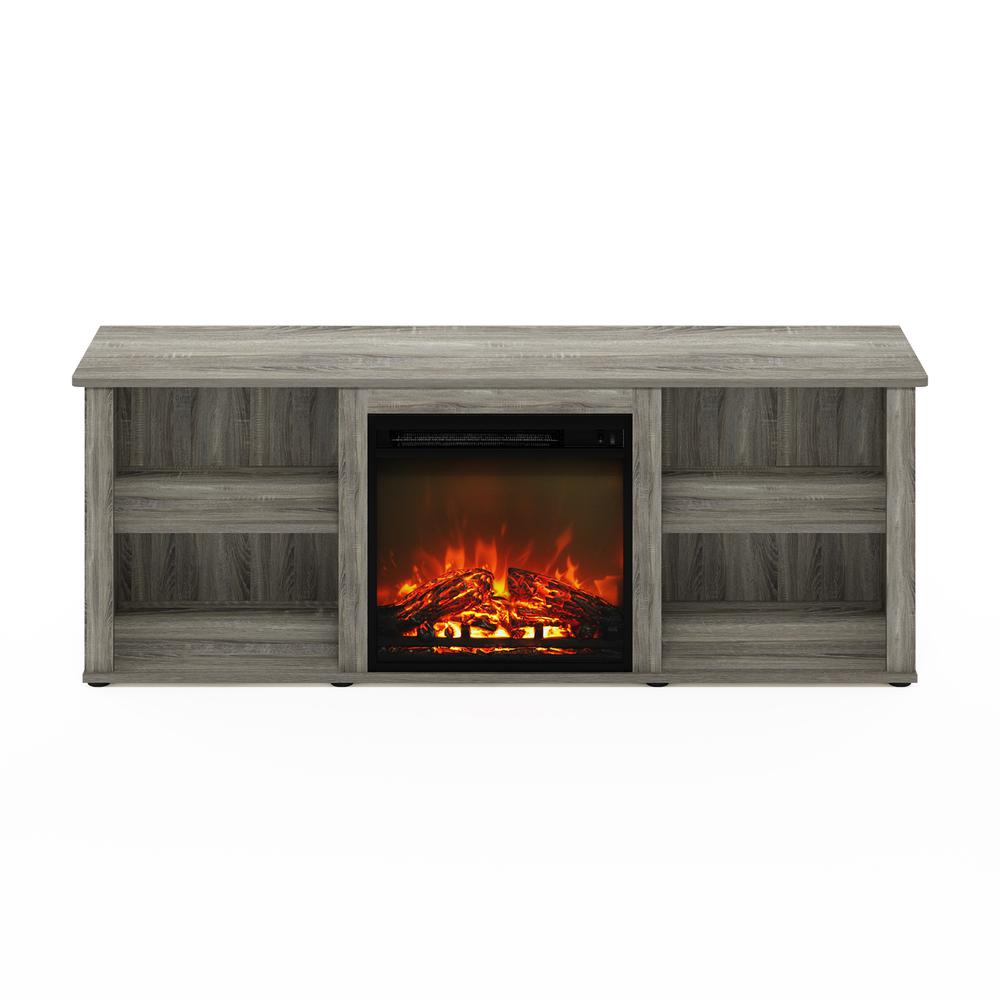 Furinno Classic 60 Inch TV Stand with Fireplace, French Oak Grey. Picture 3