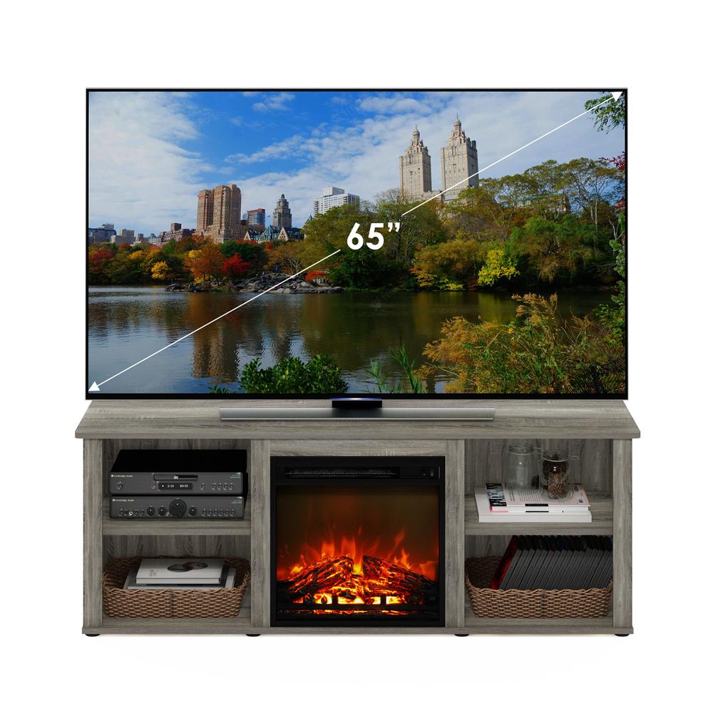 Furinno Classic 60 Inch TV Stand with Fireplace, French Oak Grey. Picture 5