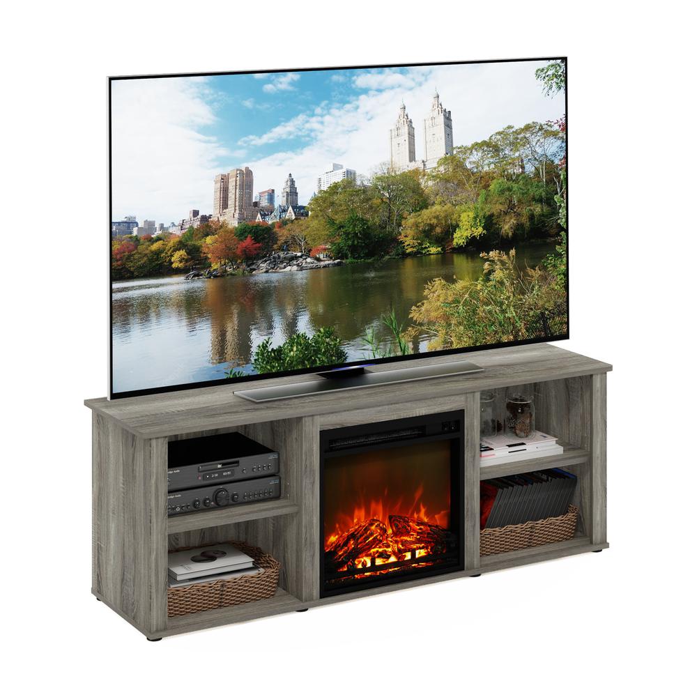 Furinno Classic 60 Inch TV Stand with Fireplace, French Oak Grey. Picture 6
