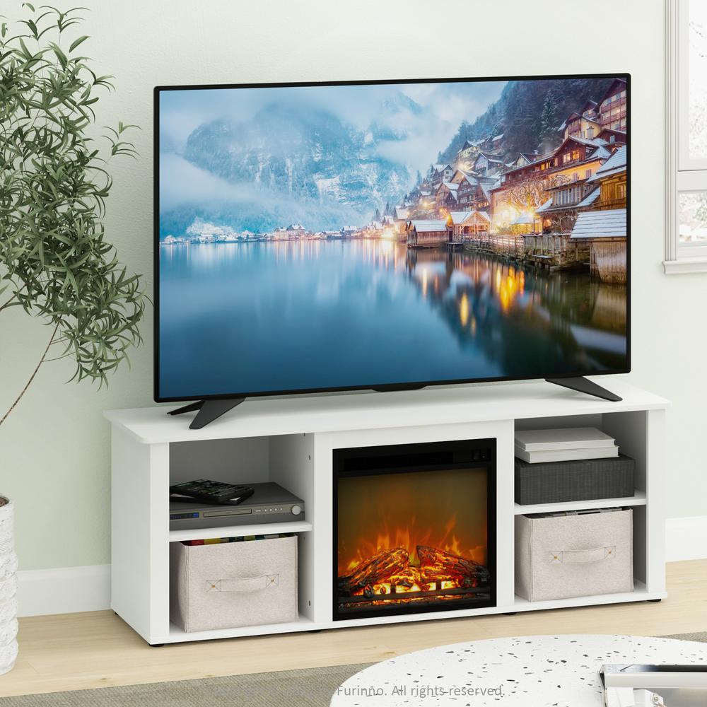 Furinno Classic 60 Inch TV Stand with Fireplace, Solid White. Picture 7