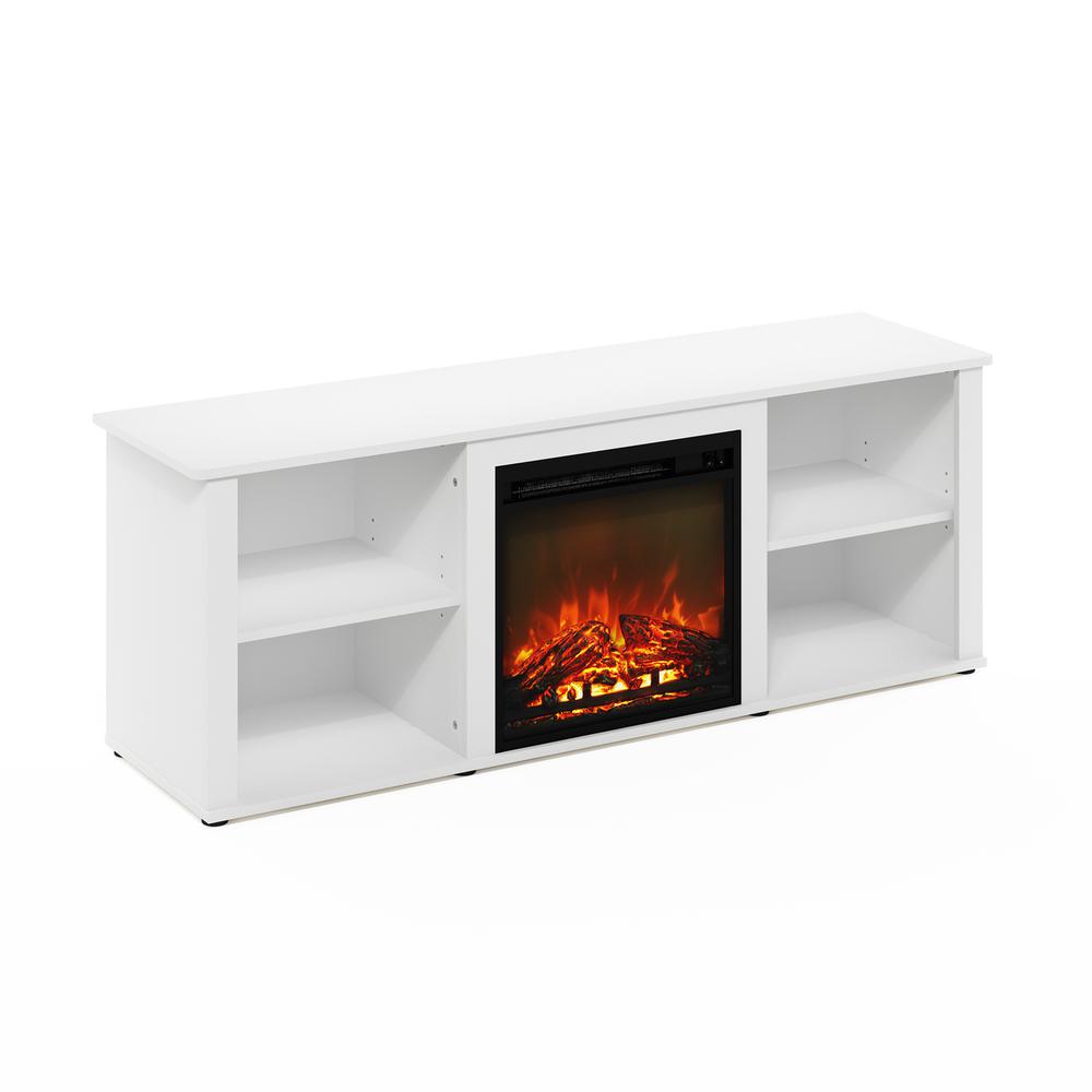 Furinno Classic 60 Inch TV Stand with Fireplace, Solid White. Picture 1