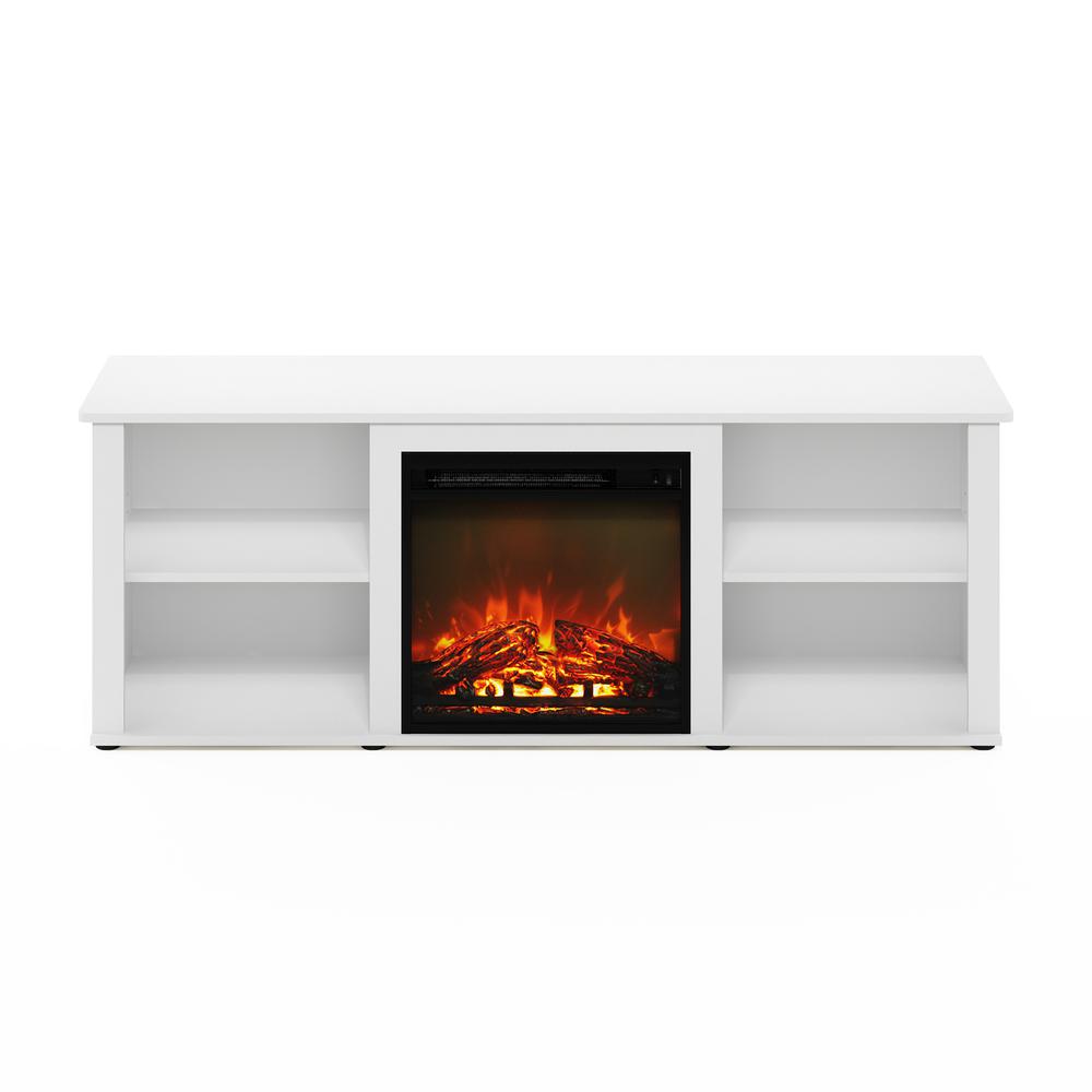Furinno Classic 60 Inch TV Stand with Fireplace, Solid White. Picture 3