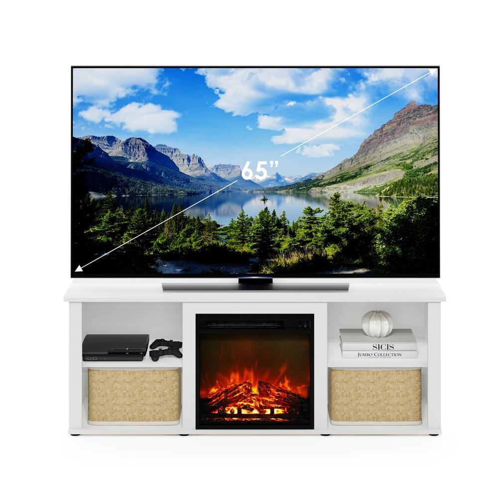 Furinno Classic 60 Inch TV Stand with Fireplace, Solid White. Picture 5