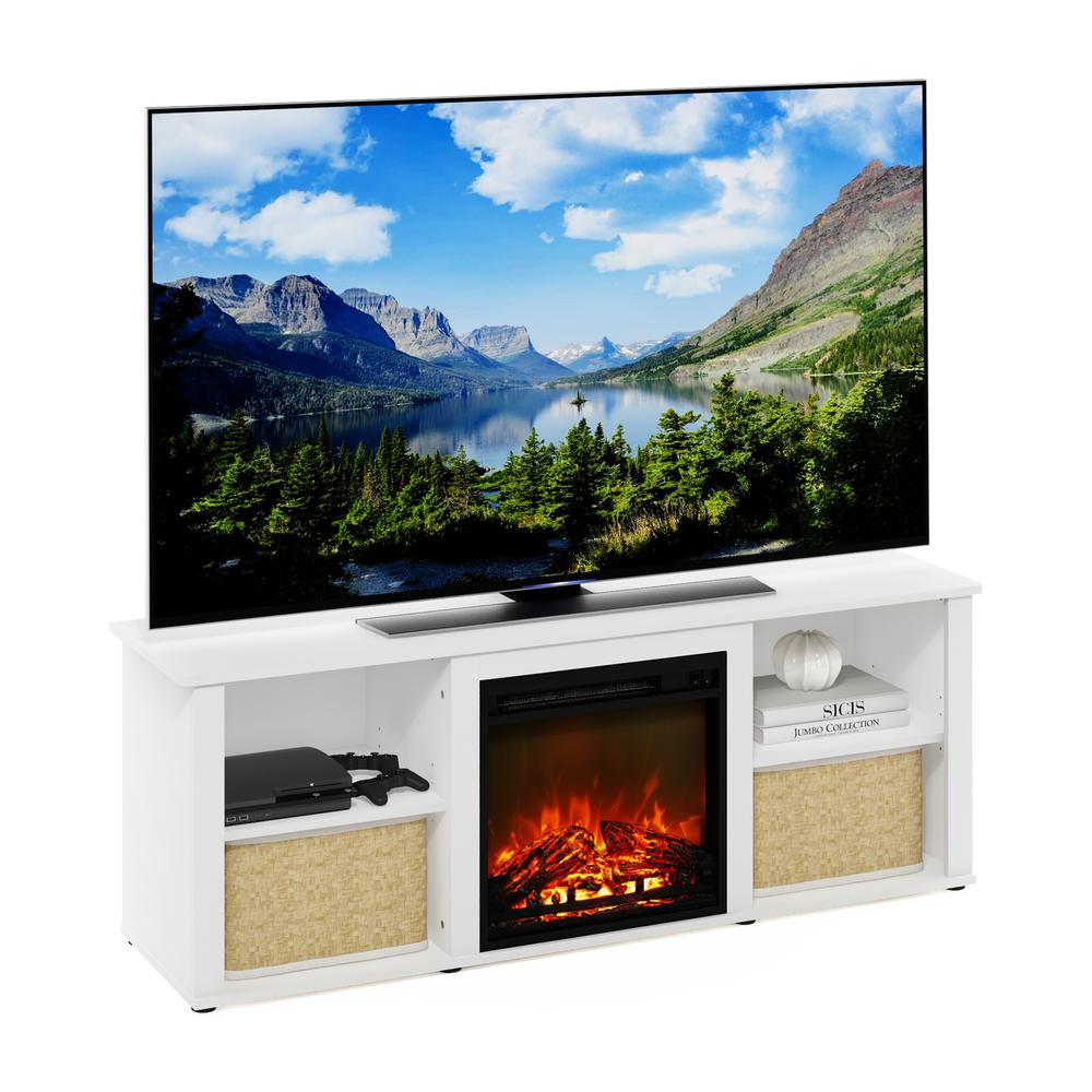 Furinno Classic 60 Inch TV Stand with Fireplace, Solid White. Picture 6
