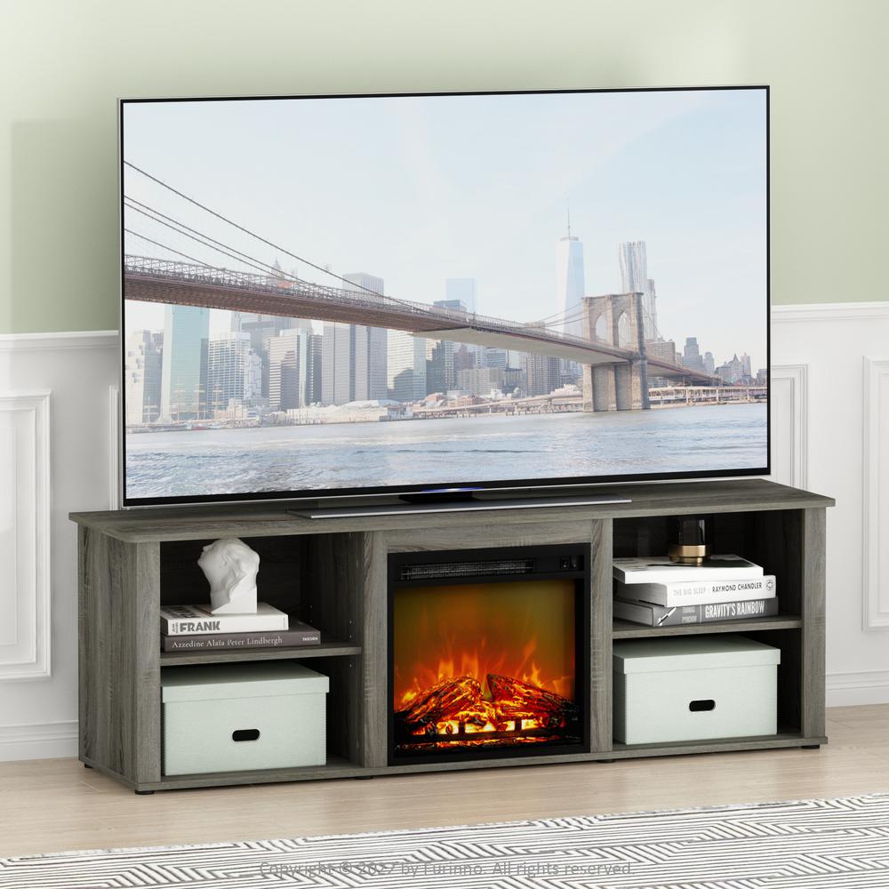 Furinno Classic 70 Inch TV Stand with Fireplace, French Oak Grey. Picture 7