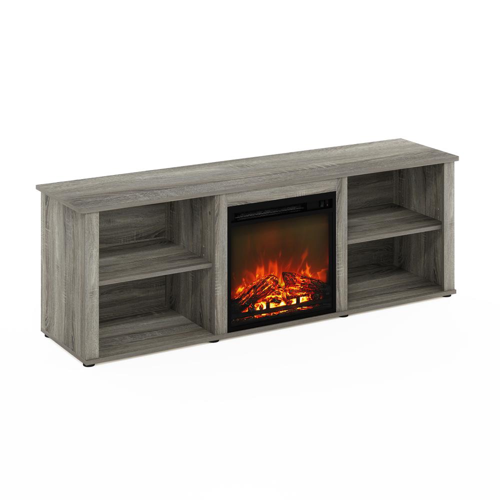 Furinno Classic 70 Inch TV Stand with Fireplace, French Oak Grey. Picture 1