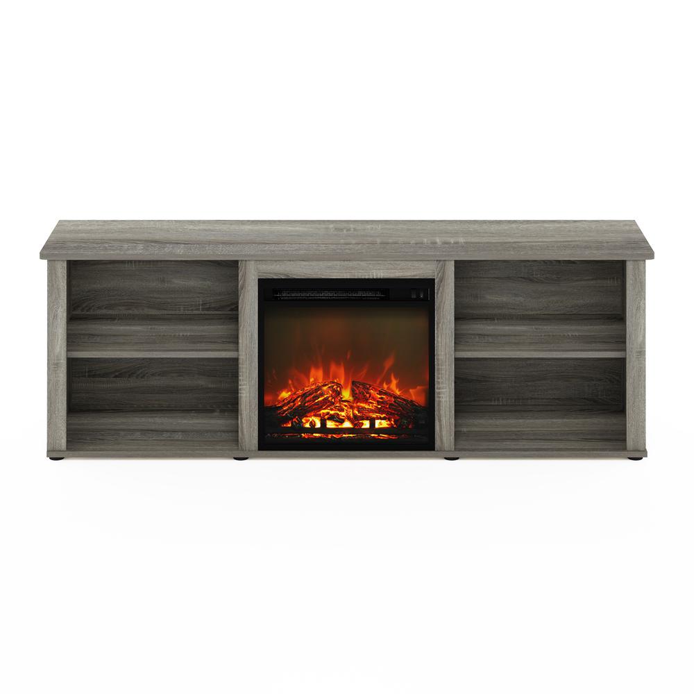 Furinno Classic 70 Inch TV Stand with Fireplace, French Oak Grey. Picture 3