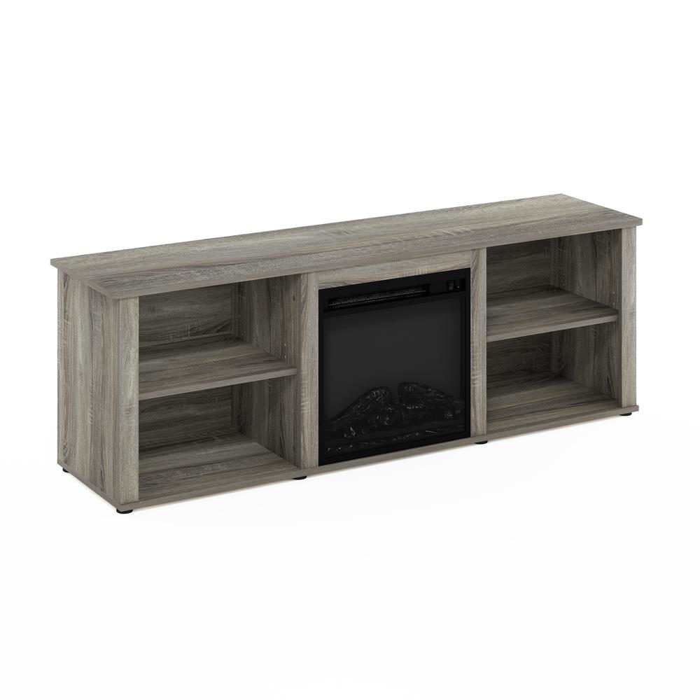 Furinno Classic 70 Inch TV Stand with Fireplace, French Oak Grey. Picture 4