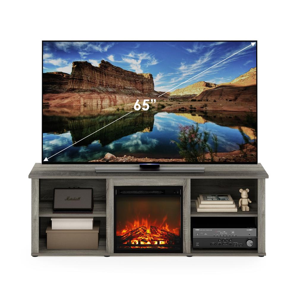 Furinno Classic 70 Inch TV Stand with Fireplace, French Oak Grey. Picture 5