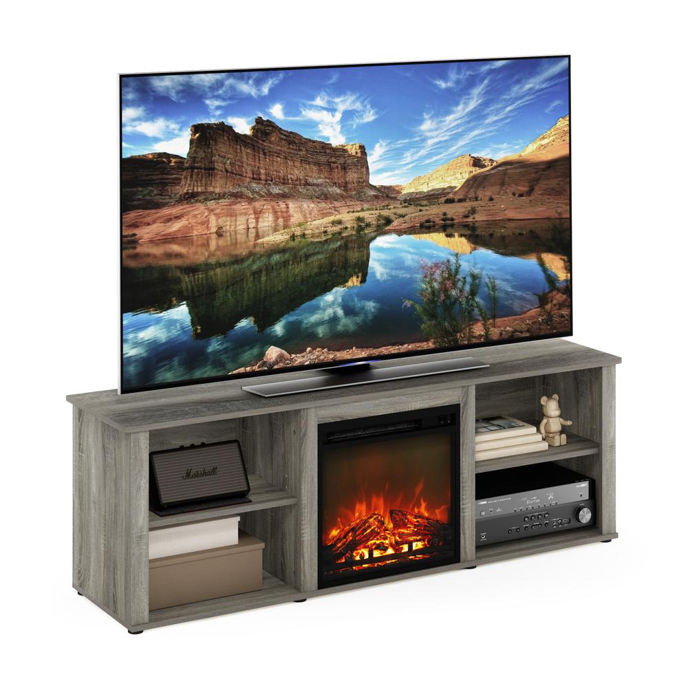 Furinno Classic 70 Inch TV Stand with Fireplace, French Oak Grey. Picture 6
