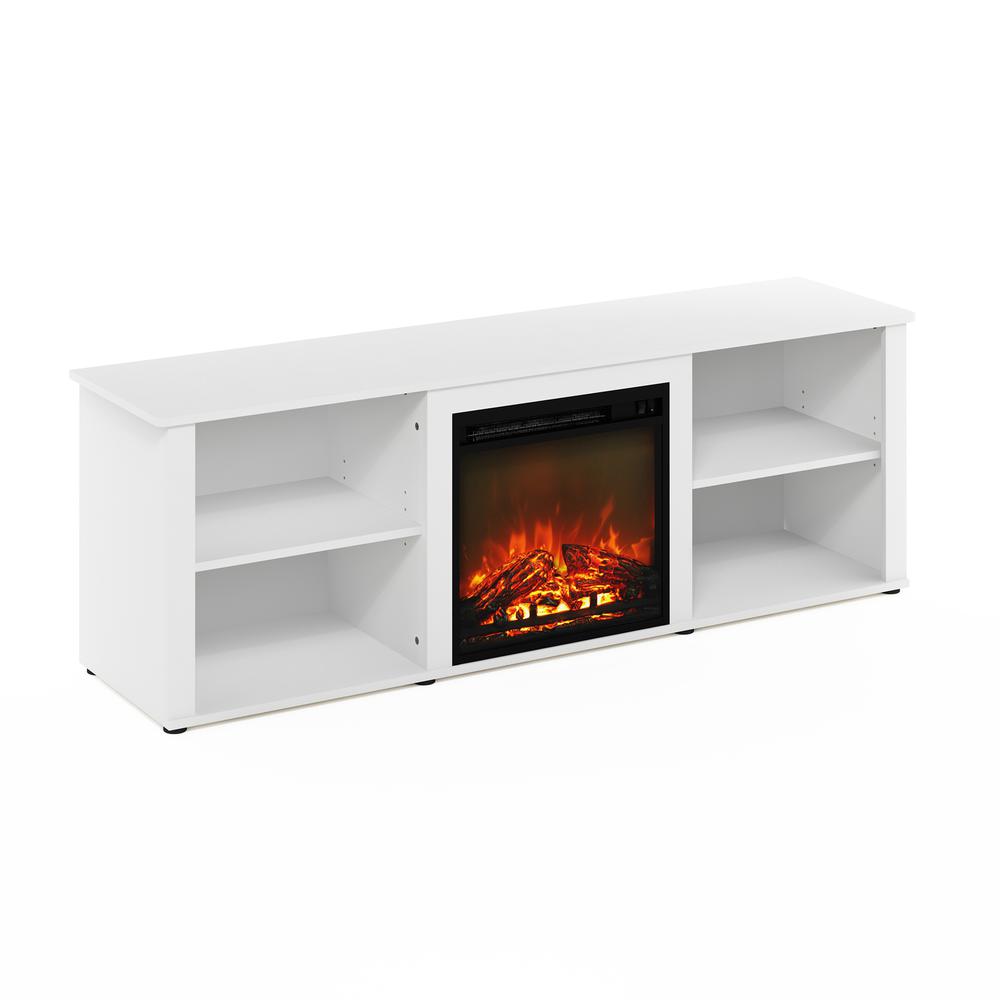 Furinno Classic 70 Inch TV Stand with Fireplace, Solid White. Picture 1