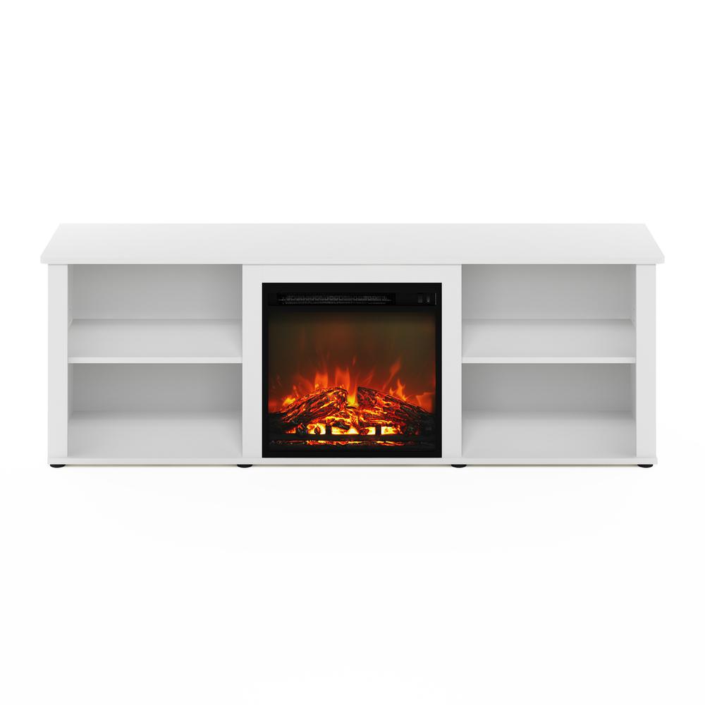 Furinno Classic 70 Inch TV Stand with Fireplace, Solid White. Picture 3