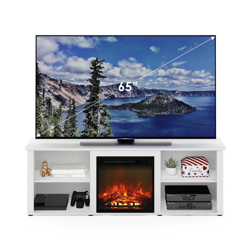 Furinno Classic 70 Inch TV Stand with Fireplace, Solid White. Picture 5