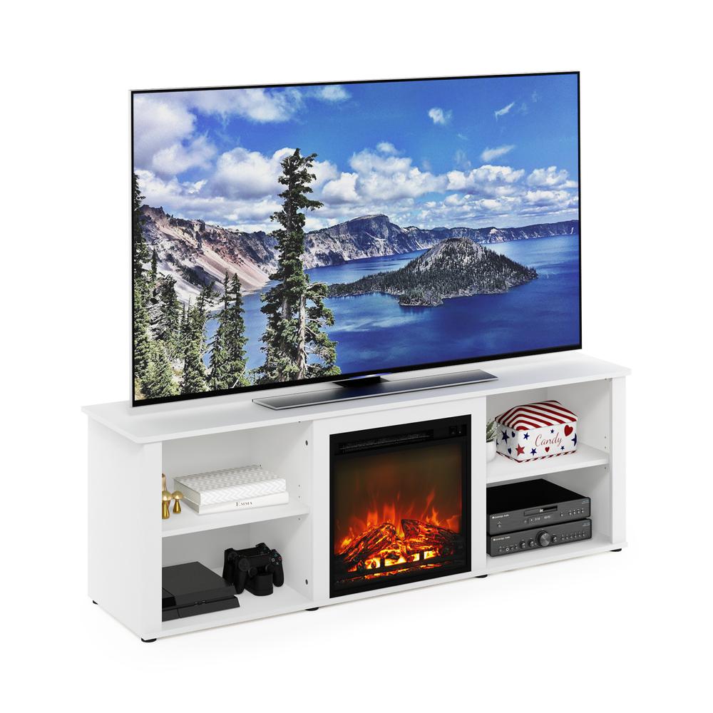 Furinno Classic 70 Inch TV Stand with Fireplace, Solid White. Picture 6