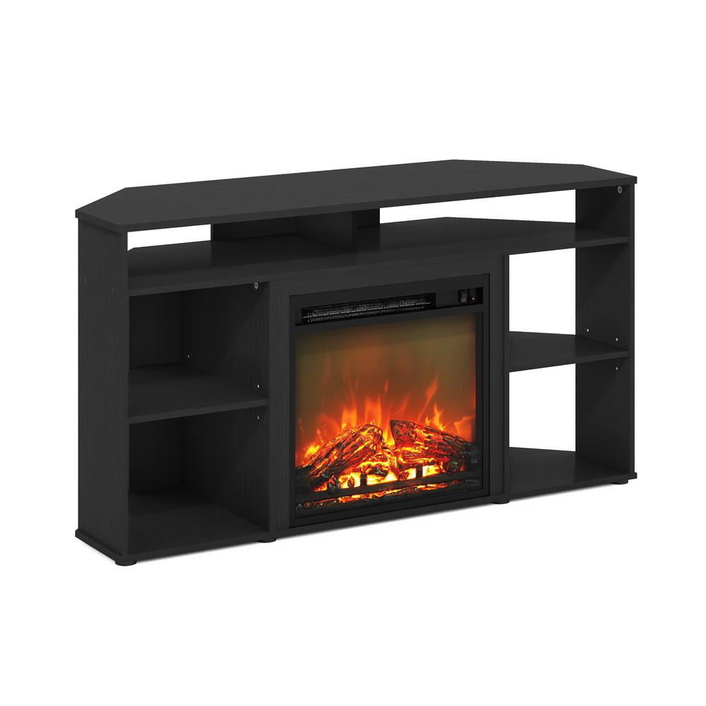Furinno Jensen Corner TV Stand with Fireplace for TV up to 55 Inches, Americano. Picture 1