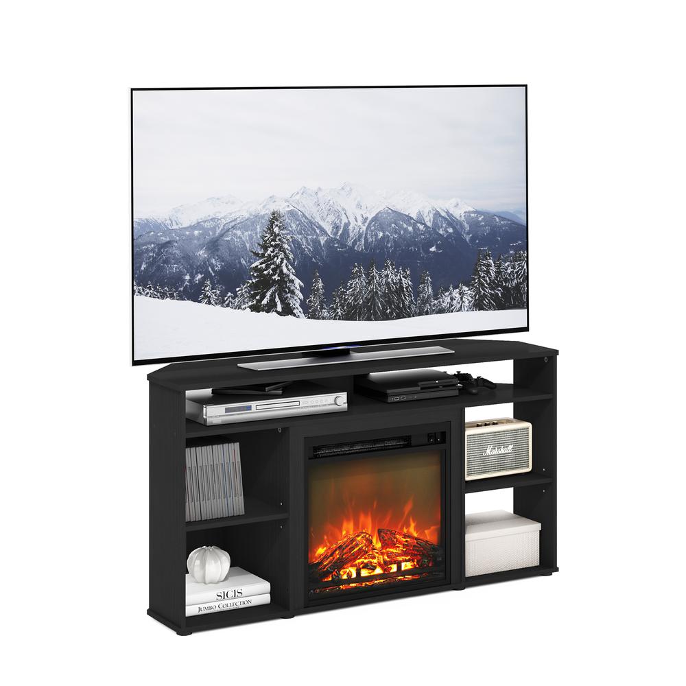 Furinno Jensen Corner TV Stand with Fireplace for TV up to 55 Inches, Americano. Picture 5