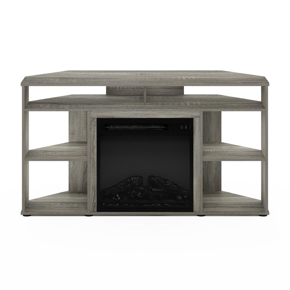 Furinno Jensen Corner TV Stand with Fireplace for TV up to 55 Inches, French Oak Grey. Picture 3