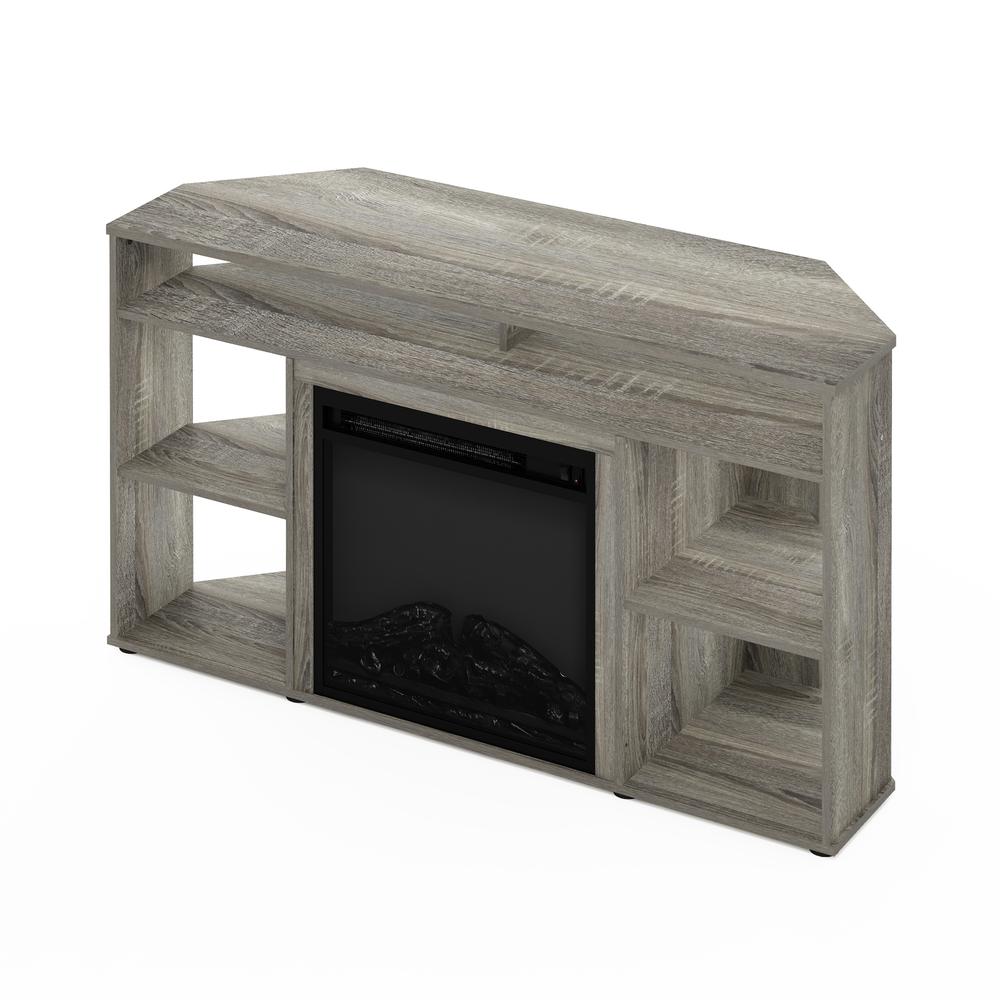 Furinno Jensen Corner TV Stand with Fireplace for TV up to 55 Inches, French Oak Grey. Picture 4