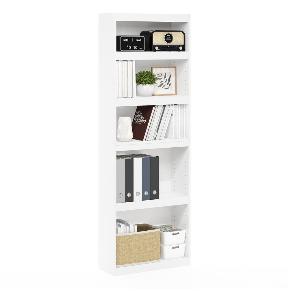 Furinno JAYA Enhanced Home 5-Tier Shelf Bookcase, White. Picture 4