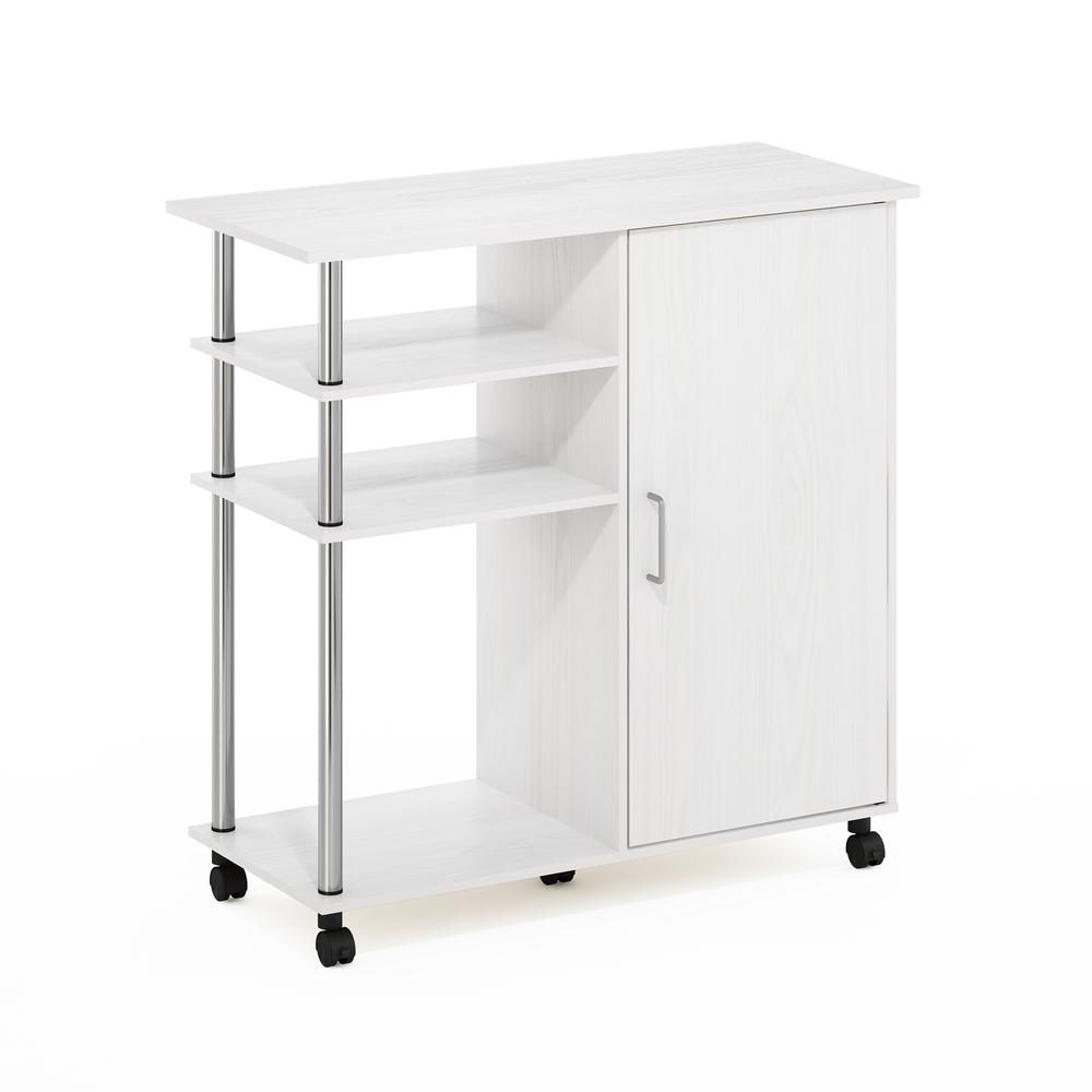 Furinno Helena 4-Tier Utility Kitchen Island and Storage Cart on wheels with Stainless Steel Tubes, White Oak/Chrome. Picture 1