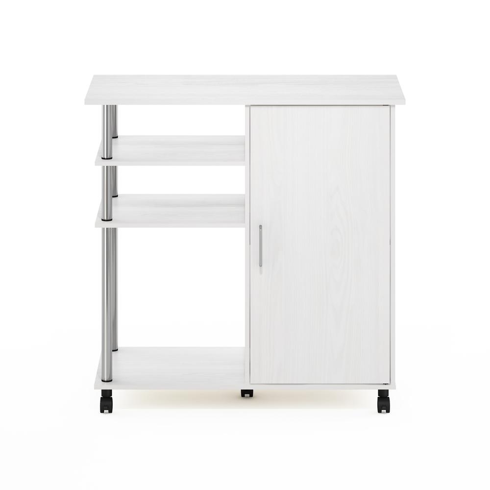 Furinno Helena 4-Tier Utility Kitchen Island and Storage Cart on wheels with Stainless Steel Tubes, White Oak/Chrome. Picture 3