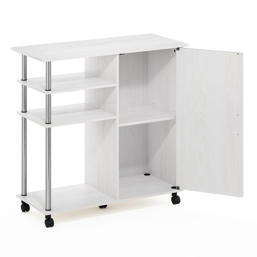 Furinno Helena 4-Tier Utility Kitchen Island and Storage Cart on wheels with Stainless Steel Tubes, White Oak/Chrome. Picture 4