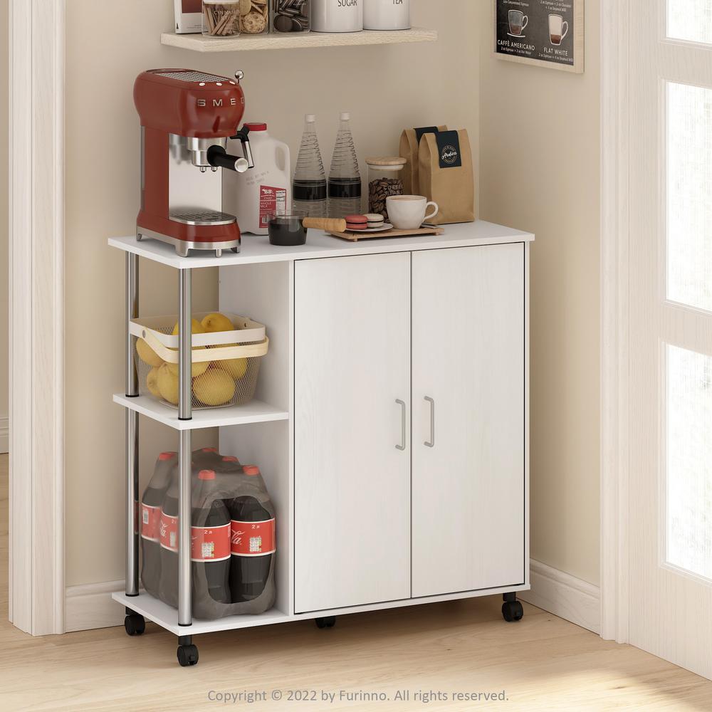 Furinno Helena 3-Tier Utility Kitchen Island and Storage Cart on wheels with Stainless Steel Tubes, White Oak/Chrome. Picture 8