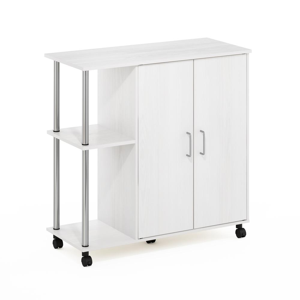 Furinno Helena 3-Tier Utility Kitchen Island and Storage Cart on wheels with Stainless Steel Tubes, White Oak/Chrome. Picture 1