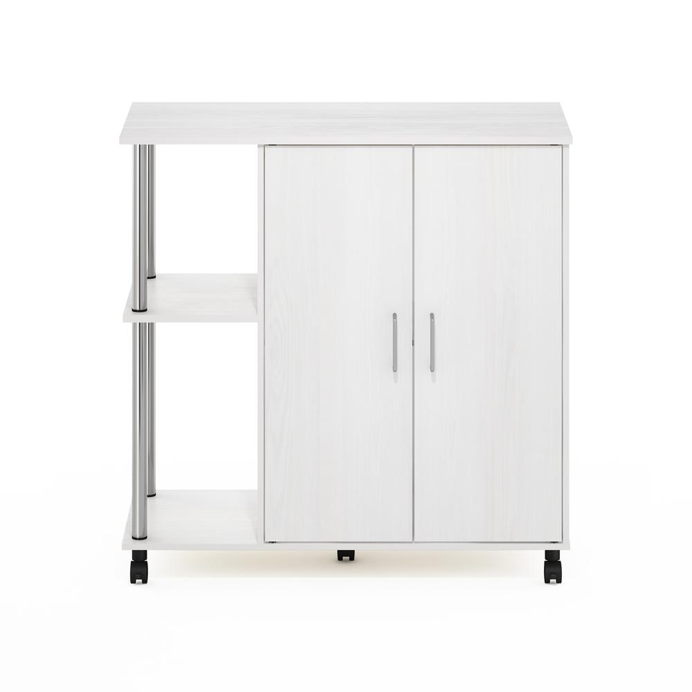 Furinno Helena 3-Tier Utility Kitchen Island and Storage Cart on wheels with Stainless Steel Tubes, White Oak/Chrome. Picture 3