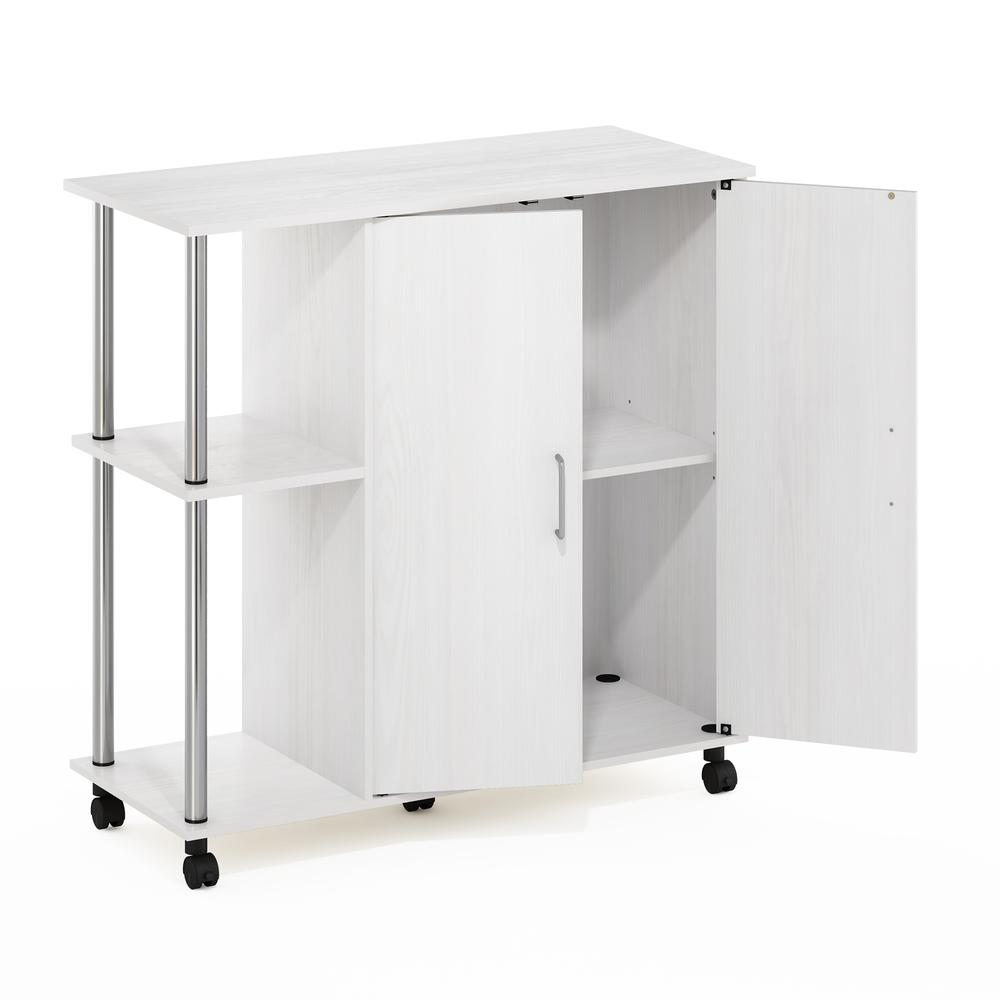 Furinno Helena 3-Tier Utility Kitchen Island and Storage Cart on wheels with Stainless Steel Tubes, White Oak/Chrome. Picture 4