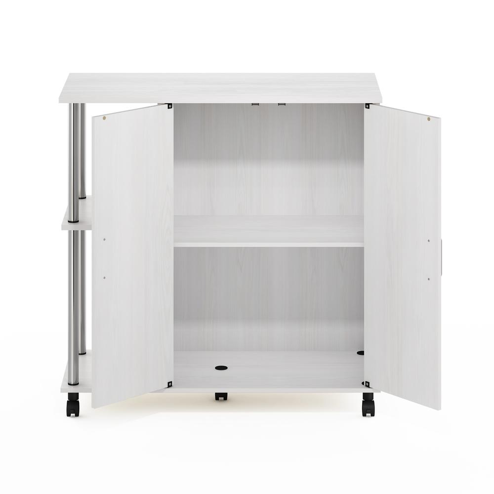 Furinno Helena 3-Tier Utility Kitchen Island and Storage Cart on wheels with Stainless Steel Tubes, White Oak/Chrome. Picture 5