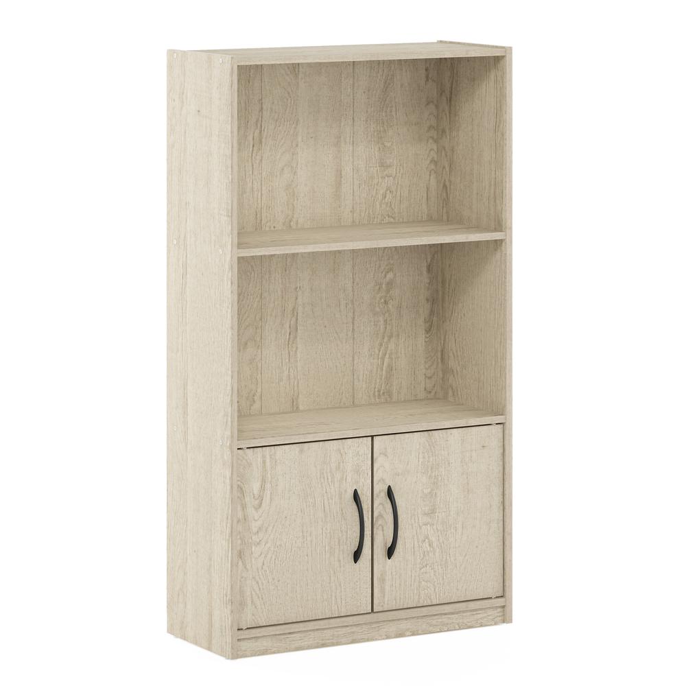 Furinno Gruen 3-Tier Open Shelf Bookcase with 2 Doors Storage Cabinet, Metropolitan Pine. Picture 1