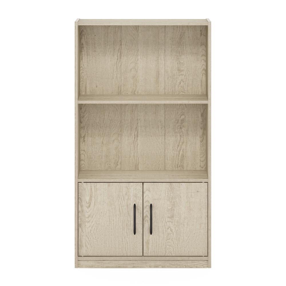 Furinno Gruen 3-Tier Open Shelf Bookcase with 2 Doors Storage Cabinet, Metropolitan Pine. Picture 3