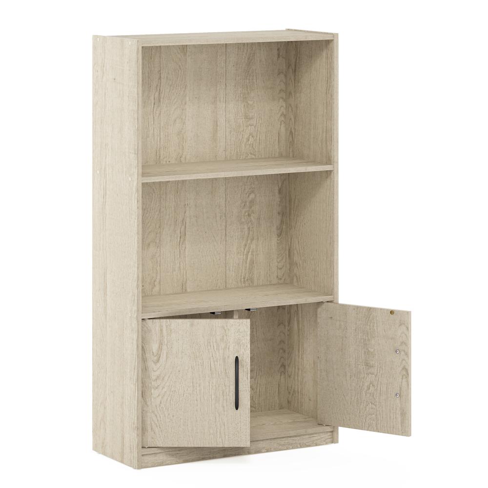 Furinno Gruen 3-Tier Open Shelf Bookcase with 2 Doors Storage Cabinet, Metropolitan Pine. Picture 4