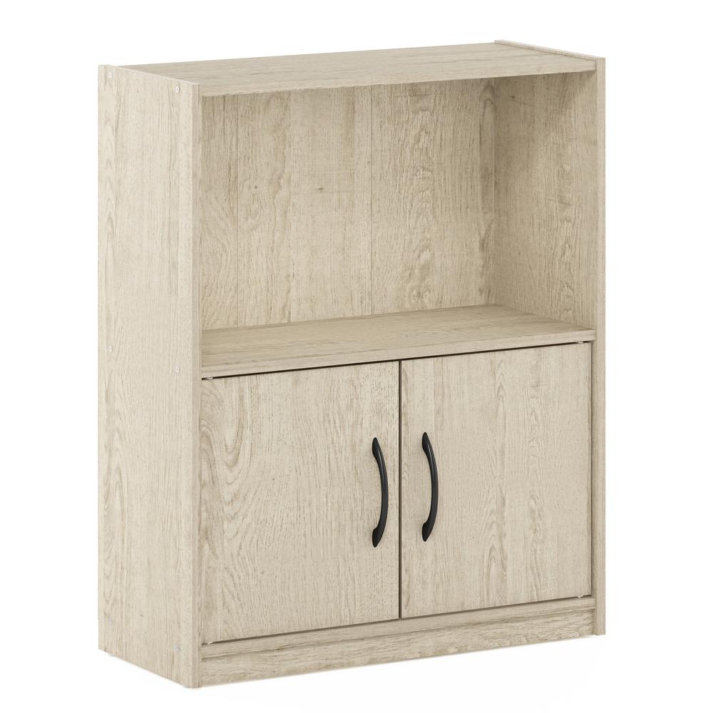 Furinno Gruen 2-Tier Open Shelf Bookcase with 2 Doors Storage Cabinet, Metropolitan Pine. Picture 1