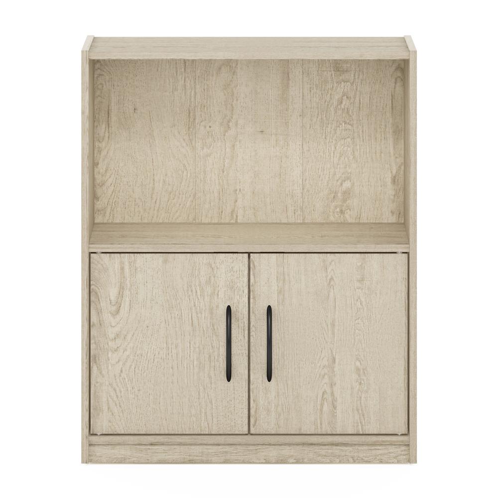 Furinno Gruen 2-Tier Open Shelf Bookcase with 2 Doors Storage Cabinet, Metropolitan Pine. Picture 3