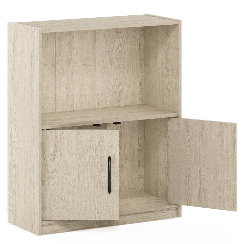 Furinno Gruen 2-Tier Open Shelf Bookcase with 2 Doors Storage Cabinet, Metropolitan Pine. Picture 4
