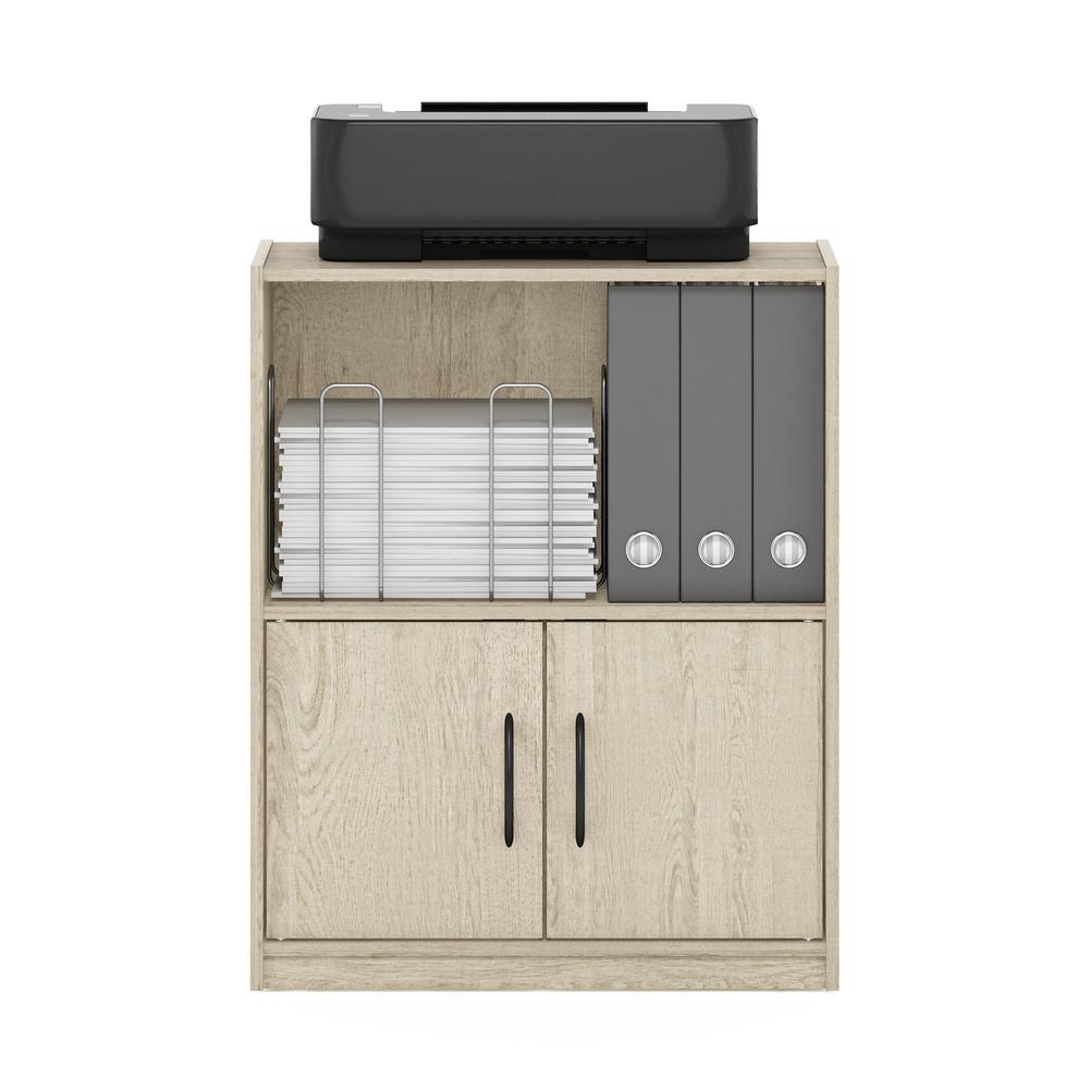 Furinno Gruen 2-Tier Open Shelf Bookcase with 2 Doors Storage Cabinet, Metropolitan Pine. Picture 6