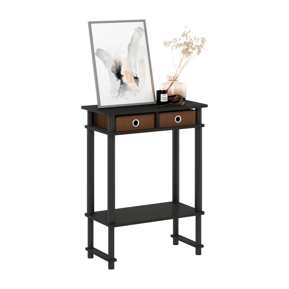 Furinno Turn-N-Tube Tall-Wide Hallway Console Table with Bin, Espresso/Brown. Picture 4