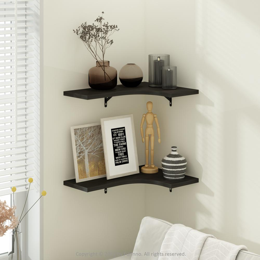 Furinno Rossi Wall Mounted Corner L-Shape Floating Display Shelves, Espresso, Set of 2. Picture 6