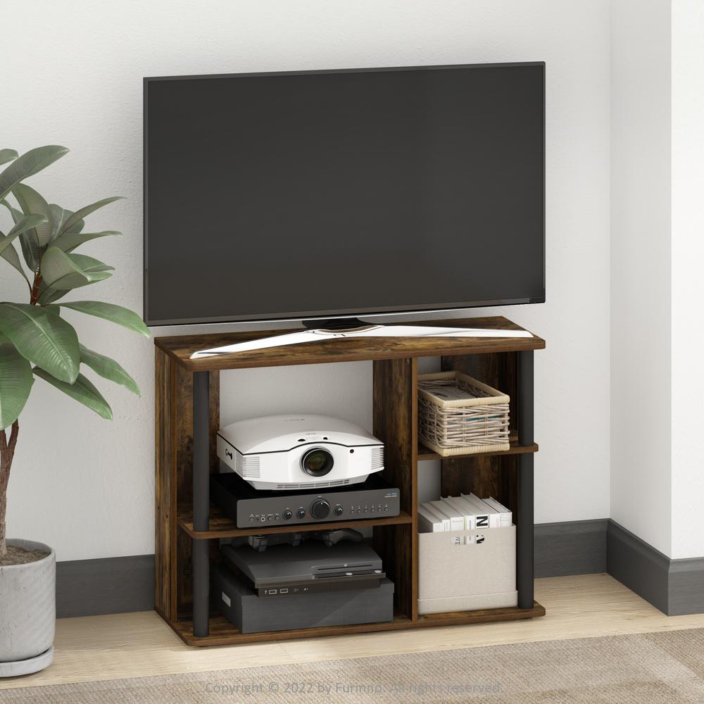 Furinno Classic TV Stand with Plastic Poles for TV up to 40-Inch, Amber Pine/Black. Picture 6